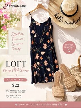 LOFT Navy Midi Dress